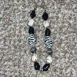Black and White Zebra & Rock Beaded Necklace